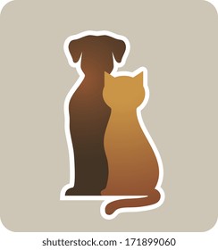 dog and cat silhouettes on light background
