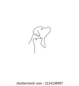 dog  and cat  simple line art logo concept