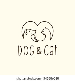 Dog and Cat simple logo template. soft background. vector illustrator eps.10