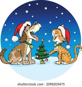 Dog and cat singing a Christmas song
