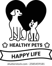 A dog and cat are sitting in a heart in the style of sign illustrations
