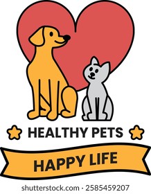 A dog and cat are sitting in a heart in the style of sign illustrations