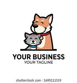 Dog and Cat Sitting Logo Design Template