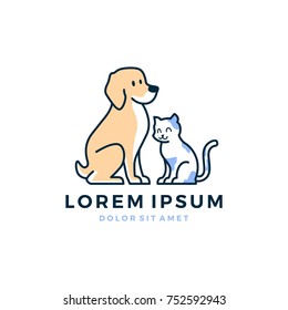 Dog Cat Sitting Logo Pet Vector Icon, Illustration Download