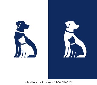 dog   cat sitting silhouette simple logo  rescue pet rescue symbol