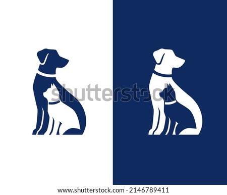 dog and cat sitting silhouette simple logo, rescue or pet rescue symbol