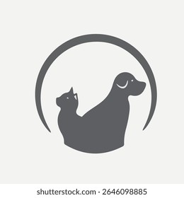 Dog and cat sitting together in a minimalist style
