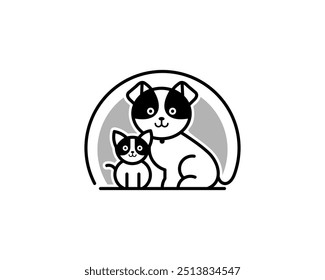 dog and cat sitting together vector designs