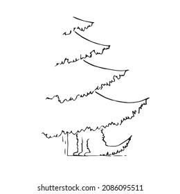 A dog or a cat sitting under the tree line art. Cute minimalist illustration