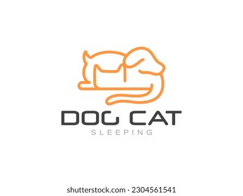 Dog cat sleeping monoline icon logo template vector illustration
