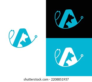 Dog, cat and stethoscope logo. veterinary care