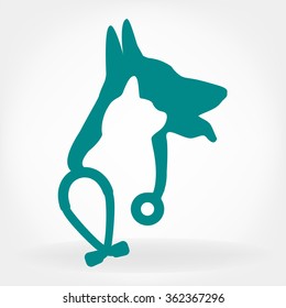 Dog, cat and stethoscope logo. Veterinary clinic illustration. Animal logo.