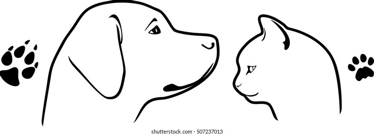 Dog, cat and their footprints. Vector