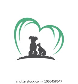 Dog With Cat And Tree logo design template. Vector Illustration.