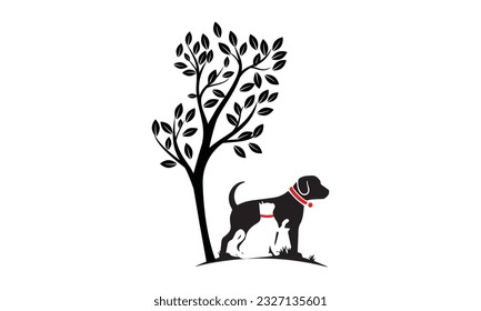  Dog With Cat And Tree logo design template. Vector Illustration.
