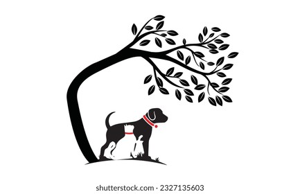  Dog With Cat And Tree logo design template. Vector Illustration.