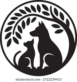 Dog and cat under tree nature concept logo Vector Art, Icons, and Graphics for designers