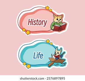 dog and cat Vector cartoon, cute Classification card, icon of book classification, Children's book classification, part3