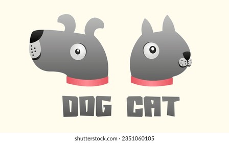 Dog and Cat, Vector cartoon design icon with cute dog and cat shape