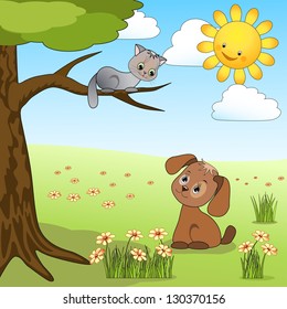 Dog and cat. Vector illuastration.