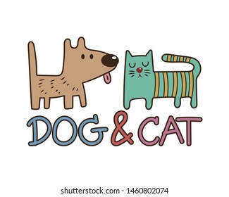 Dog and cat vector illustration cartoon. Pet shop logo. 