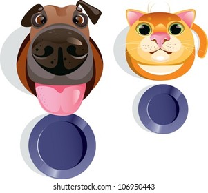 Dog and cat. The vector illustration of cute hungry pets.