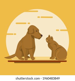Dog and cat. Vector illustration of a kitten and a puppy for animation. Pets are friends. All the details are on separate layers with names.
