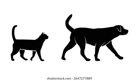 Dog and cat walking silhouette