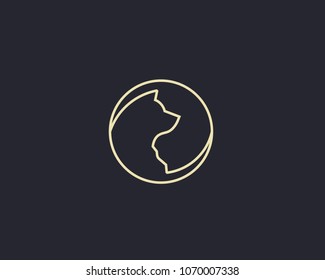 Dog cat ying yang linear logo. Pet vector smart idea logotype.