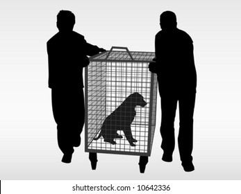 The dog catchers and the stray abandoned dog (vector)