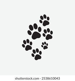 A dog or cat's paw print. pet footprint. Isolated animal prints with black lines on a white backdrop. Tiger claws. Adorable dog design. puppy track. Step outline for cats. Leg of a kitten. Illustratio