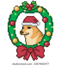 Dog celebrating christmas, pixel art