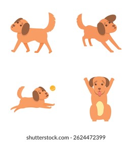 Dog character icons set cartoon vector. Cute cartoon domestic dog. Human friend, pet