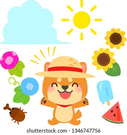 A dog character and Japanese summer items