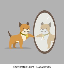dog character looking at mirror. Vector cartoon illustration