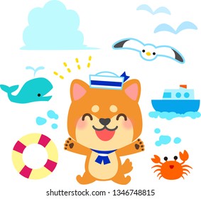 A dog character and marine items