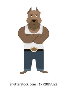 Dog character. Serious hip-hop style. rapper in urban style, pit-bull breed, dangerous look but cute kid friendly mascot