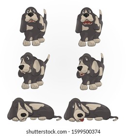 dog character. standing and lying pose. good face and evil grin.