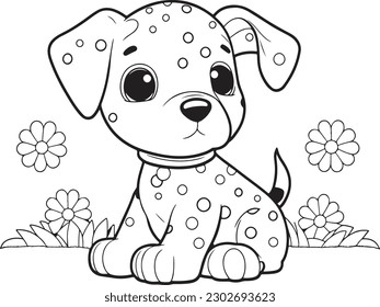 Dog Character Vector, Coloring Book Page with Dog, Coloring page outline of a cute dog, coloring page with Animal character 
