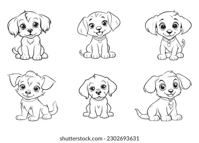 Vector de caracteres de perro, página del libro de coloreado con perro, esquema de página de color de un perro lindo, página de color con carácter animal 