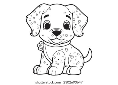 Dog Character Vector, Coloring Book Page with Dog, Coloring page outline of a cute dog, coloring page with Animal character 
