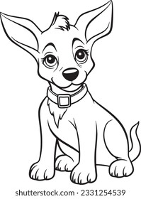 Dog Character Vector, Coloring Book Page with Dog, Coloring page outline of a cute dog, coloring page with Animal character, cartoon cute puppy coloring page for Kids, Belgian Malinois. 