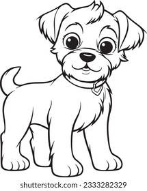 Dog Character Vector, Coloring Book Page with Dog, Coloring page outline of a cute dog, coloring page with Animal character