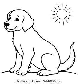 Vector de personaje de perro, página de libro de colorear con perro, dibujo de dibujos animados de un perro lindo, página para colorear con personaje de animal, dibujos animados lindo cachorro para colorear página para niños, perro Basset Hound