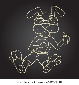 Dog characters doodle sticker. Puppy with cocktail. Hand drawn vector illustration