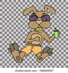 Dog characters doodle sticker. Puppy with cocktail. Hand drawn vector illustration