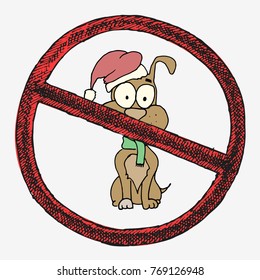 Dog characters in santa hat doodle sticker. Hand drawn vector illustration