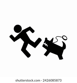 Dog chase people, Silhouette Man running away from dog isolated on white background, beware of fierce dog sign, Vector illustration