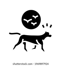 dog chasing birds line icon vector. dog chasing birds sign. isolated contour symbol black illustration