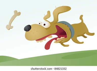Dog chasing bone